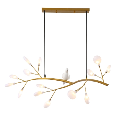 Artistic Branch Island Lamp Metal 15 Lights Dining Room Pendant Light with Bird Decor