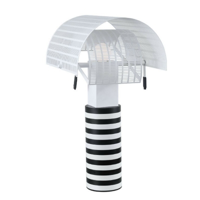 Black and White Striped Cylindrical Table Light Creative Modern 1 Bulb Metal Nightstand Lamp