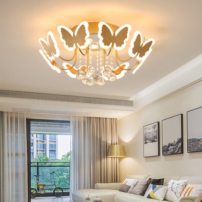 Butterfly LED Semi Flush Light Childrens Metal Ceiling Mount Light for Kids Bedroom