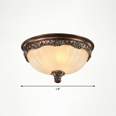 Coffee 3-Light Flushmount Lighting Retro Frosted White Glass Dome Ceiling Lamp for Bedroom