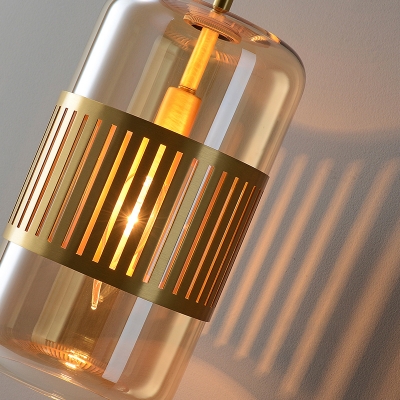 Cylinder Glass Wall Mounted Lamp Postmodern Single-Bulb Brass Finish Wall Lighting with Right Angled Arm