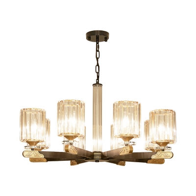 Cylindrical Up Chandelier Minimalistic Crystal Living Room Hanging Ceiling Light in Gold-Black