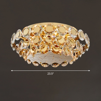 Gold 3-Tier Flush Mount Lighting Postmodernist K9 Crystal Ceiling Light for Living Room