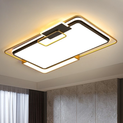 Gold and Black Geometric Ceiling Lamp Modernism Acrylic LED Flush Mount Fixture for Bedroom