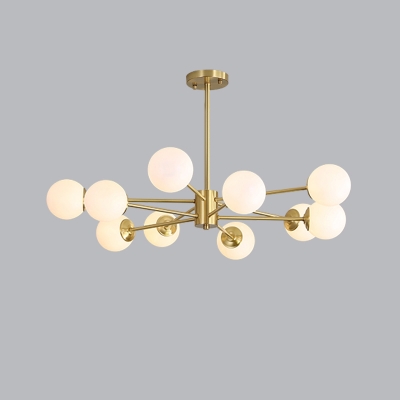 Gold Sputnik Chandelier Lamp Postmodern Metallic Ceiling Light with Ball Opal Glass Shade