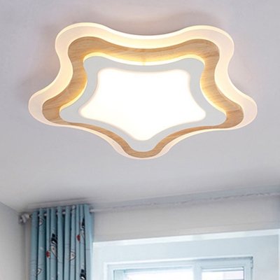 Mediterranean Ultrathin Flushmount Lighting Acrylic Child Bedroom LED Ceiling Light in Light Wood