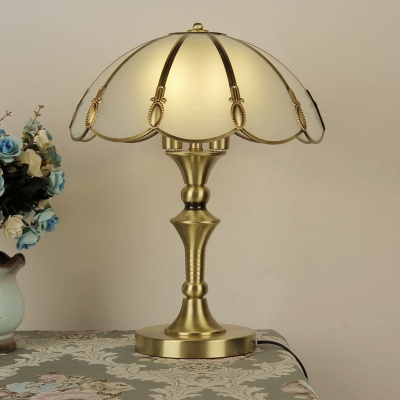Opaline Glass Brass Table Lamp Scalloped 1-Light Colonial Style Night Stand Light