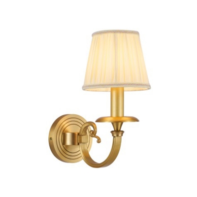 Pleated Fabric Tapered Sconce Light Traditional Bedroom Wall Lamp Fixture in Gold