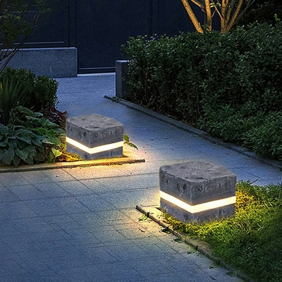 Resin Rock Shaped Landscape Lamp Art Deco Grey LED Ground Light for Villa Courtyard