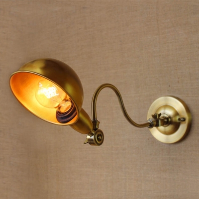 Single-Bulb Dome Wall Lamp Fixture Industrial Metal Sconce Light with Pivot Joint and Curved Arm