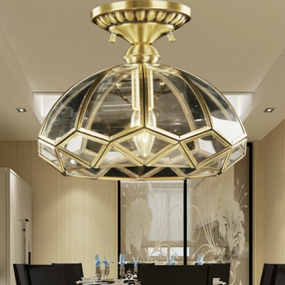 Single-Bulb Hemisphere Ceiling Lighting Vintage Bronze Clear Glass Semi Flush Light for Dining Room