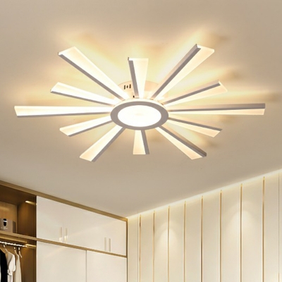 White Sunburst Ceiling Light Fixture Minimalist LED Acrylic Semi Flush Mount for Bedroom
