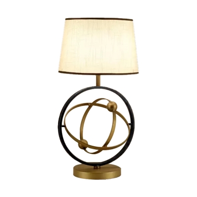 1 Bulb Tapered Drum Task Light Modernist Fabric Nightstand Lamp in Bronze for Bedroom