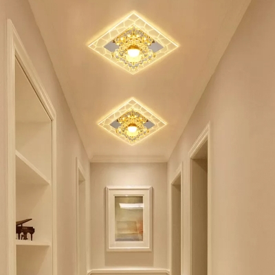 Aisle LED Ceiling Mounted Light Modern Clear Flushmount with Square Crystal Shade
