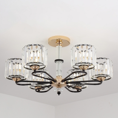 Black Cylinder Ceiling Flush Light Modernism Crystal Semi Mount Lighting for Living Room