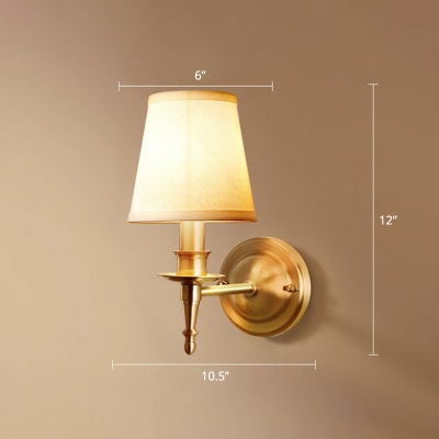 Conic Wall Mounted Light Simplicity Fabric Brass Finish Sconce Lamp for Living Room