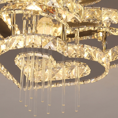 Crystal Loving Heart LED Ceiling Light Modernist Silver Semi Flush Mount for Bedroom