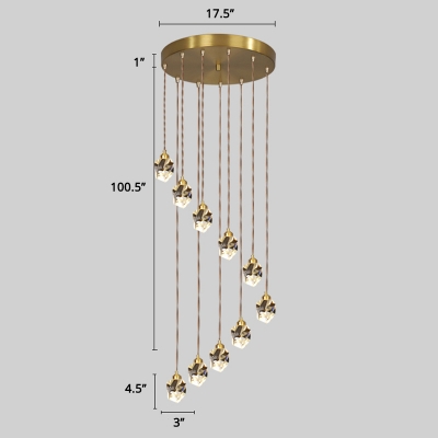 Gold Finish Spiraling Hanging Pendant Post-Modern Metal Multi Lamp Ceiling Light for Stairs