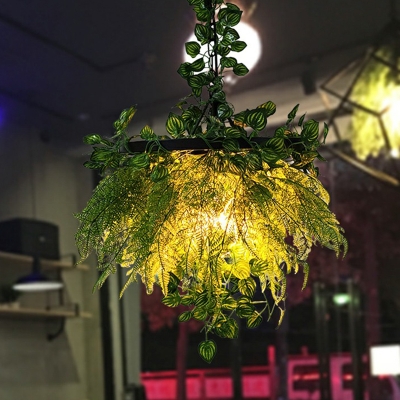 Green Imitation Botanic Chandelier Lamp Country Style Iron Restaurant Hanging Ceiling Light