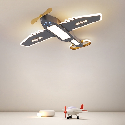Grey Jet Plane Flush Ceiling Light Creative LED Acrylic Flush Mount Lighting Fixture for Bedroom