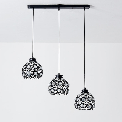 Iron Wire Hollow-out Pendant Light Vintage 3-Light Dining Room Multiple Hanging Light in Black