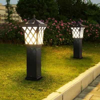 Lattice Aluminum Landscape Lamp Antique Style Black Solar LED Ground Light for Yard