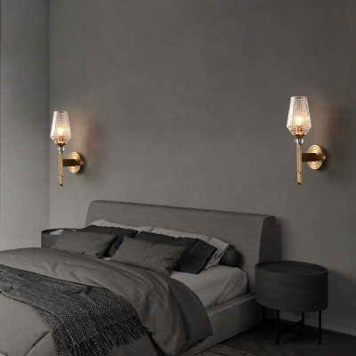 Lattice Glass Tulip Shaped Wall Light Fixture Postmodern 1 Head Brass Sconce Lamp for Bedroom