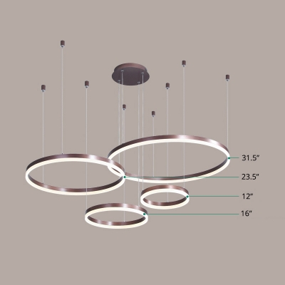 Minimalistic Loop Shaped Pendant Lamp Aluminum Living Room LED Chandelier Light in Coffee