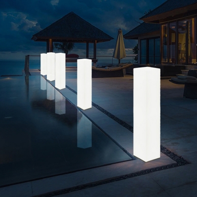 Outdoor Rechargeable LED Path Light Simplicity White Stake Lamp with Rectangular PE Shade