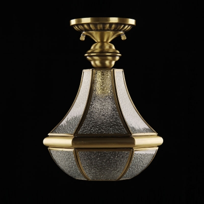 Pear Shaped Corridor Flush Light Traditional Water Glass Single Bronze Semi Flush Mount Ceiling Fixture