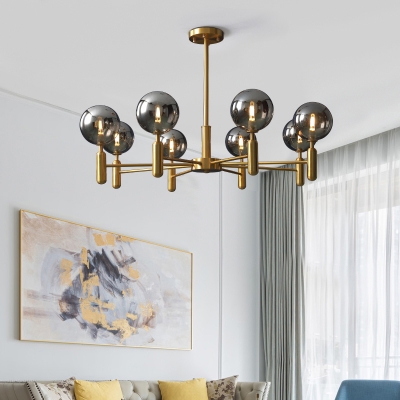 Postmodern Globe Chandelier Hand-Blown Glass Living Room Hanging Ceiling Light in Brass