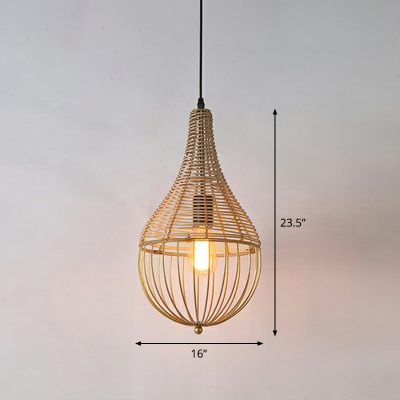 Rattan Water-Drop Pendant Lamp Minimalistic 1-Light Suspended Lighting Fixture for Restaurant
