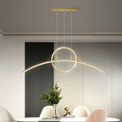 Ring and Arc Shaped LED Island Pendant Artistic Metal Dining Room Hanging Light Fixture