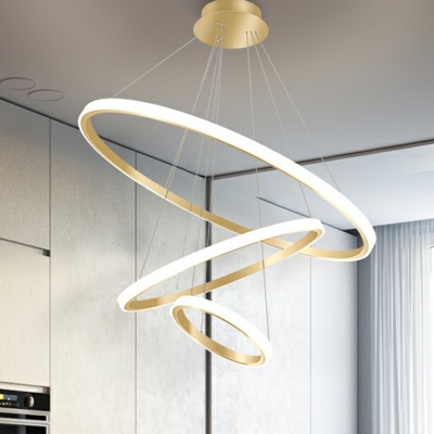 Ring Shaped Acrylic Hanging Light Simplicity Golden LED Chandelier for Dining Room