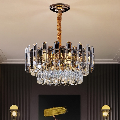 Round Hanging Lamp Modern Beveled Cut Crystal Clear Chandelier Light for Bedroom