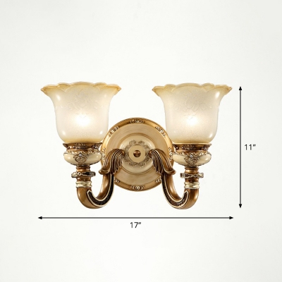 Scalloped Wall Lamp Traditional Gold Frosted Glass Wall Mount Lighting for Bedroom