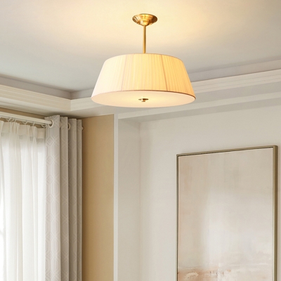 Tapered Drum Pendant Chandelier Rustic Gold Pleated Fabric Hanging Light for Bedroom