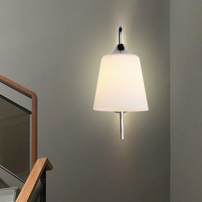 Tapered Opaline Glass Wall Light Minimalistic 1 Bulb Corridor Sconce Fixture in Nickel