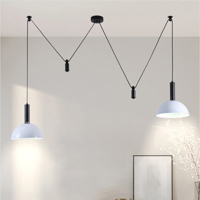2 Heads Dining Room Swag Pendant Lighting Nordic Style Hanging Light with Bowl Metal Shade