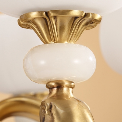 6 Heads Suspension Lighting Retro Bud Shaped White Glass Chandelier in Gold for Dining Room
