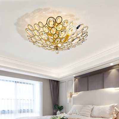 6 Lights Semi Flush Light Colonial Style Circles Crystal Ceiling Mount Lamp for Bedroom