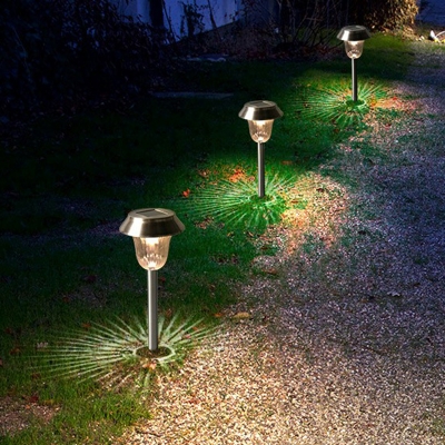 Bell Shaped Solar Stake Lamp Contemporary Plastic Silver LED Landscape Light for Garden
