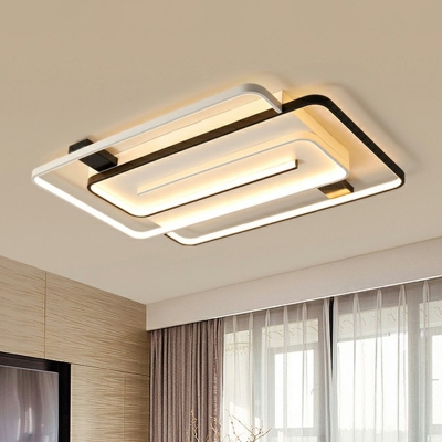 Black and White Geometric Flush Light Minimalist LED Metal Ceiling Lighting for Bedroom