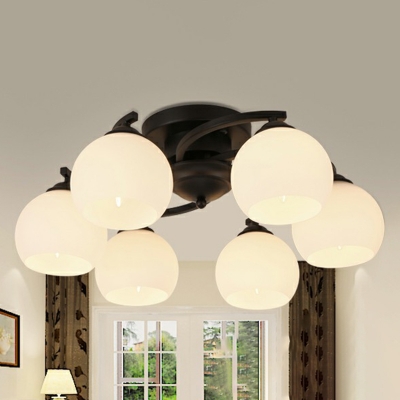 Black Finish Ceiling Flush Light Simplicity Cream Glass Dome Semi Flush Light for Living Room