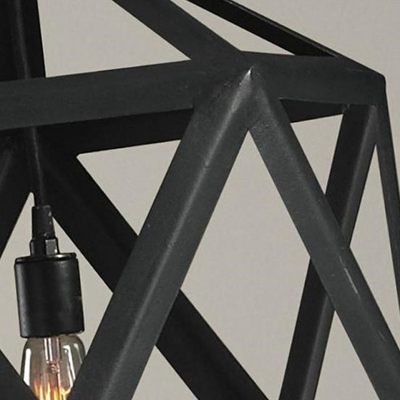 Black Single-Bulb Drop Pendant Retro Metal Rhombic Cage Suspension Light for Living Room