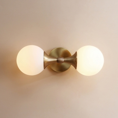 Cream Glass Ball Wall Mount Lighting Post-Modern 2 Bulbs Brass Sconce Fixture for Bathroom