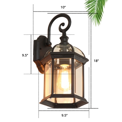 Dome Clear Glass Wall Light Fixture Vintage Single Garden Wall Mounted Lamp in Black