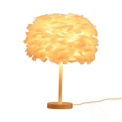 Dome Nightstand Light Minimalistic Feather Single-Bulb Girls Bedroom Table Light
