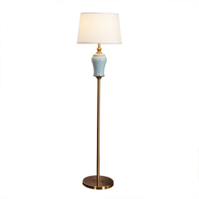 Fabric Empire Shade Floor Lamp Minimalistic 1-Light White Standing Light with Ceramic Deco
