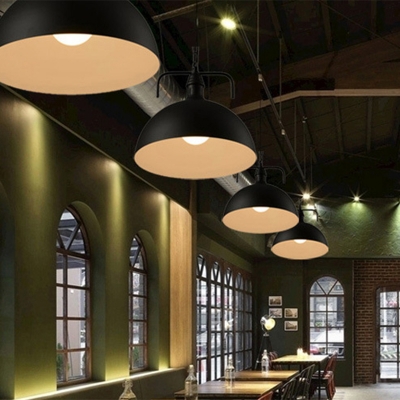 Factory Style Geometric Ceiling Pendant Single-Bulb Metal Suspension Light in Black